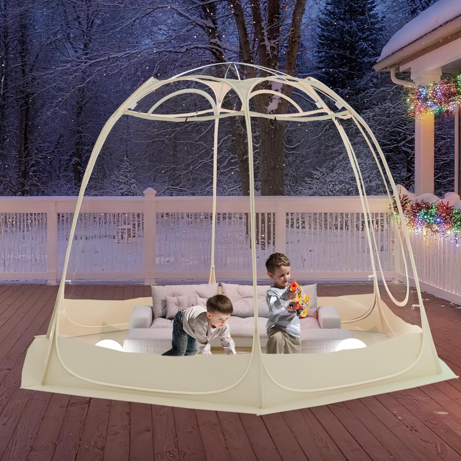 Alt View 1. Circus Cirle - Pop Up Bubble Tent for 12-14 Person, 12×12ft  - Beige.