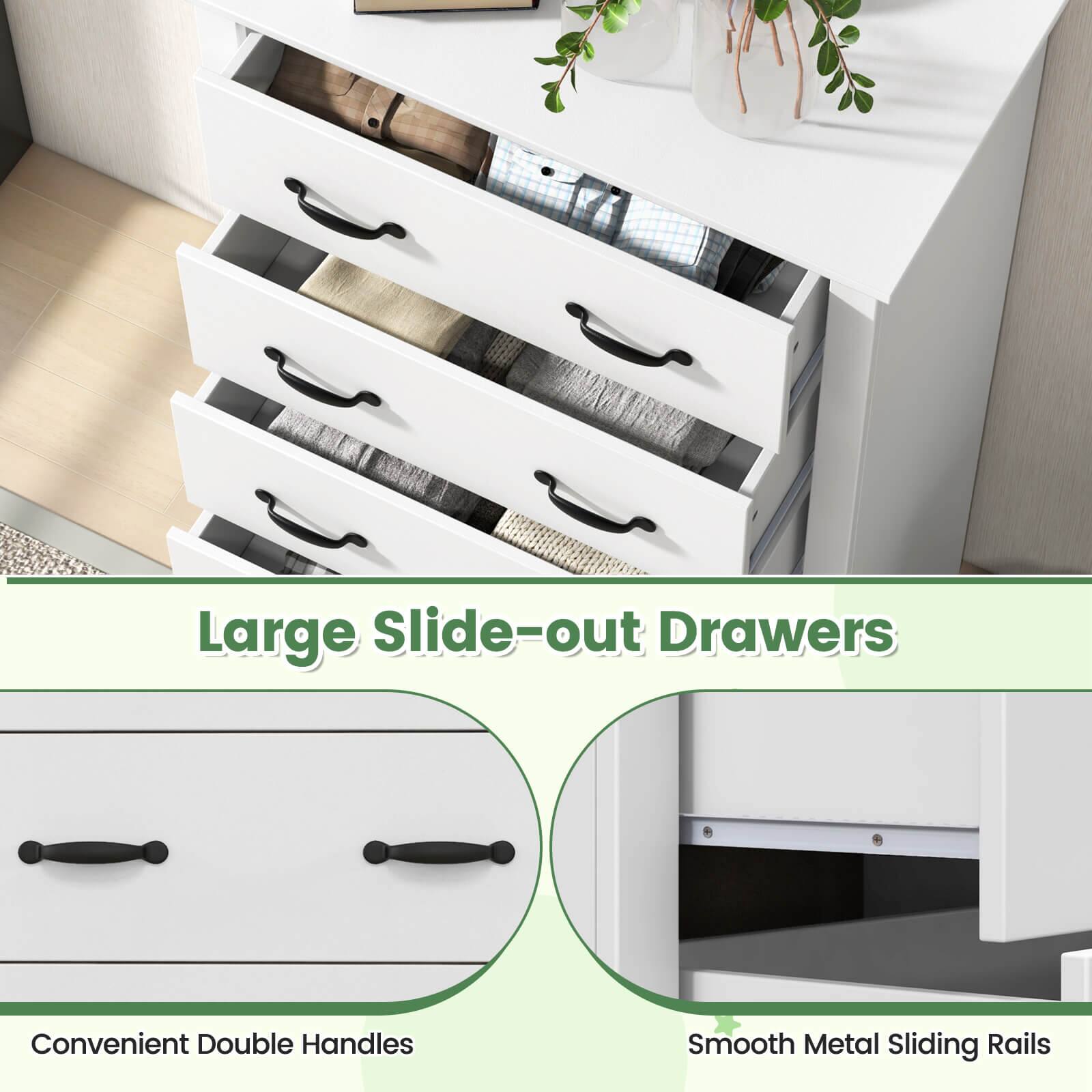 Large Slide-out Drawers
Convenient Double Handles
Smooth Metal Sliding Rails