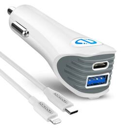Stock Preferred - N420 37W Dual Port Car Charger with USB-C PD 25W & USB-A 12W - White