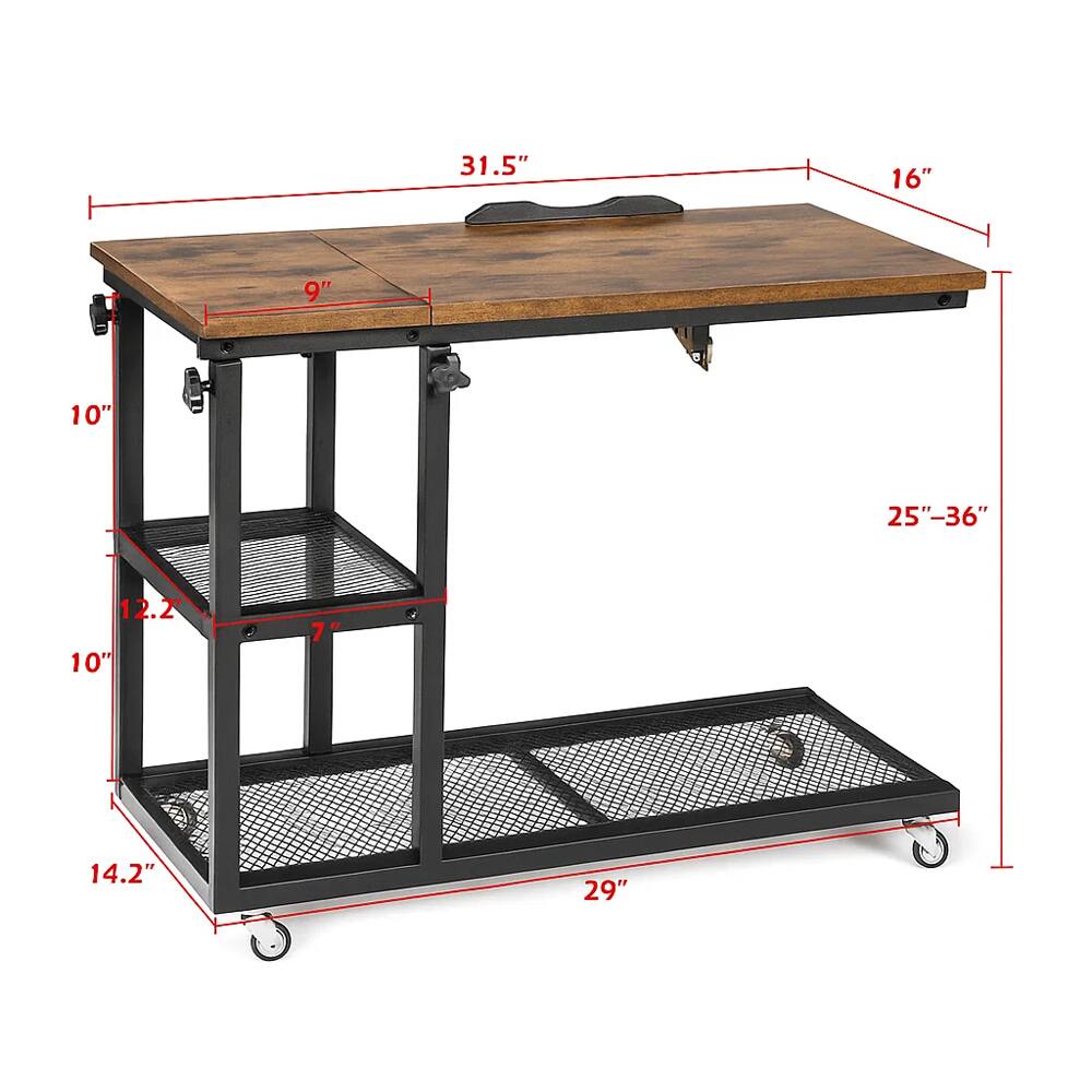 - Top surface: 31.5" x 16"
- Depth: 10"
- Height from floor to top surface: 25"-36"
- Shelf dimensions: 12.2" x 7"
- Bottom shelf: 14.2" x 29"