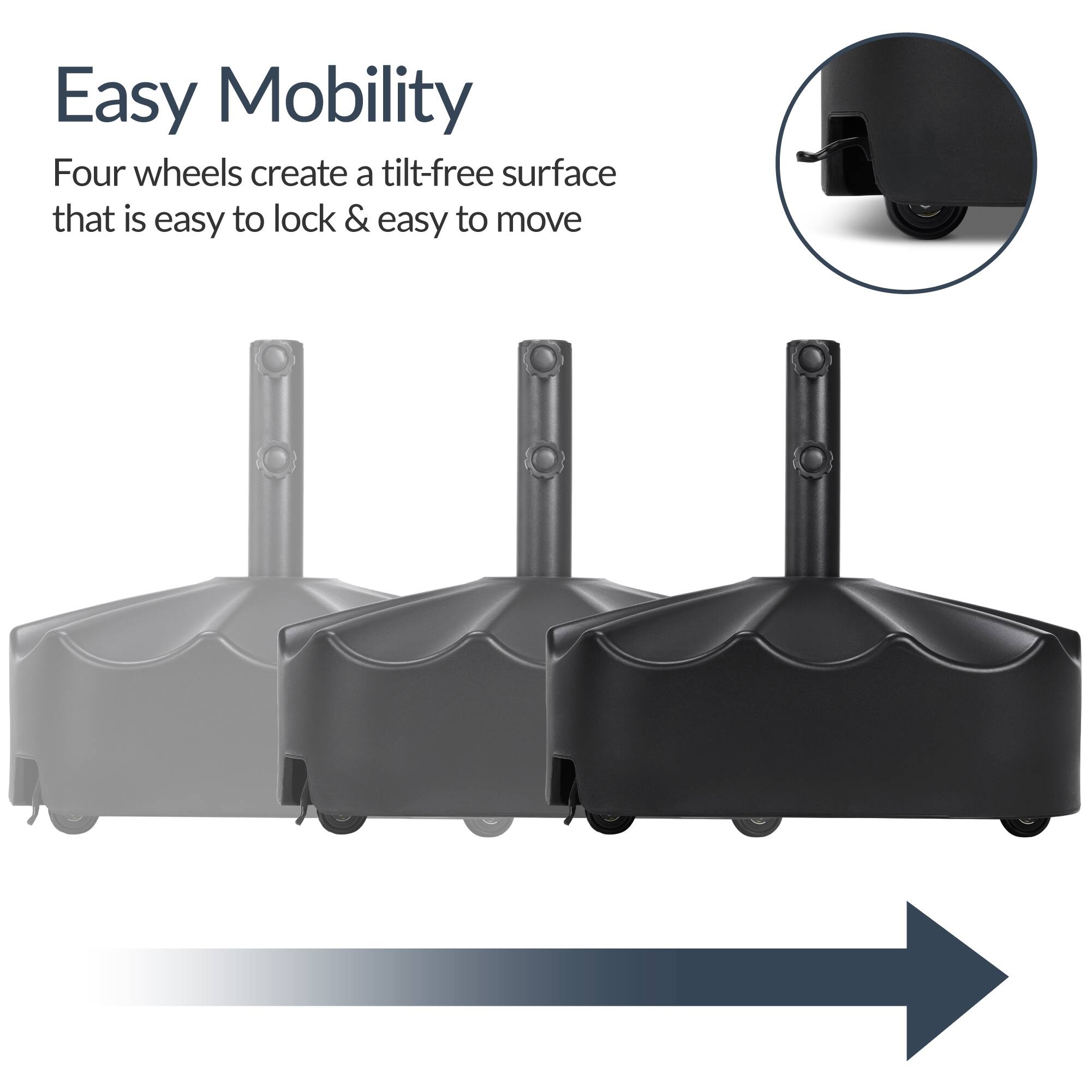 Easy Mobility

Four wheels create a tilt-free surface that is easy to lock & easy to move