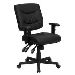 Emma + Oliver - Mid-Back Leather Multifunction Swivel Ergonomic Task Office Chair with Adjustable Arms - Black