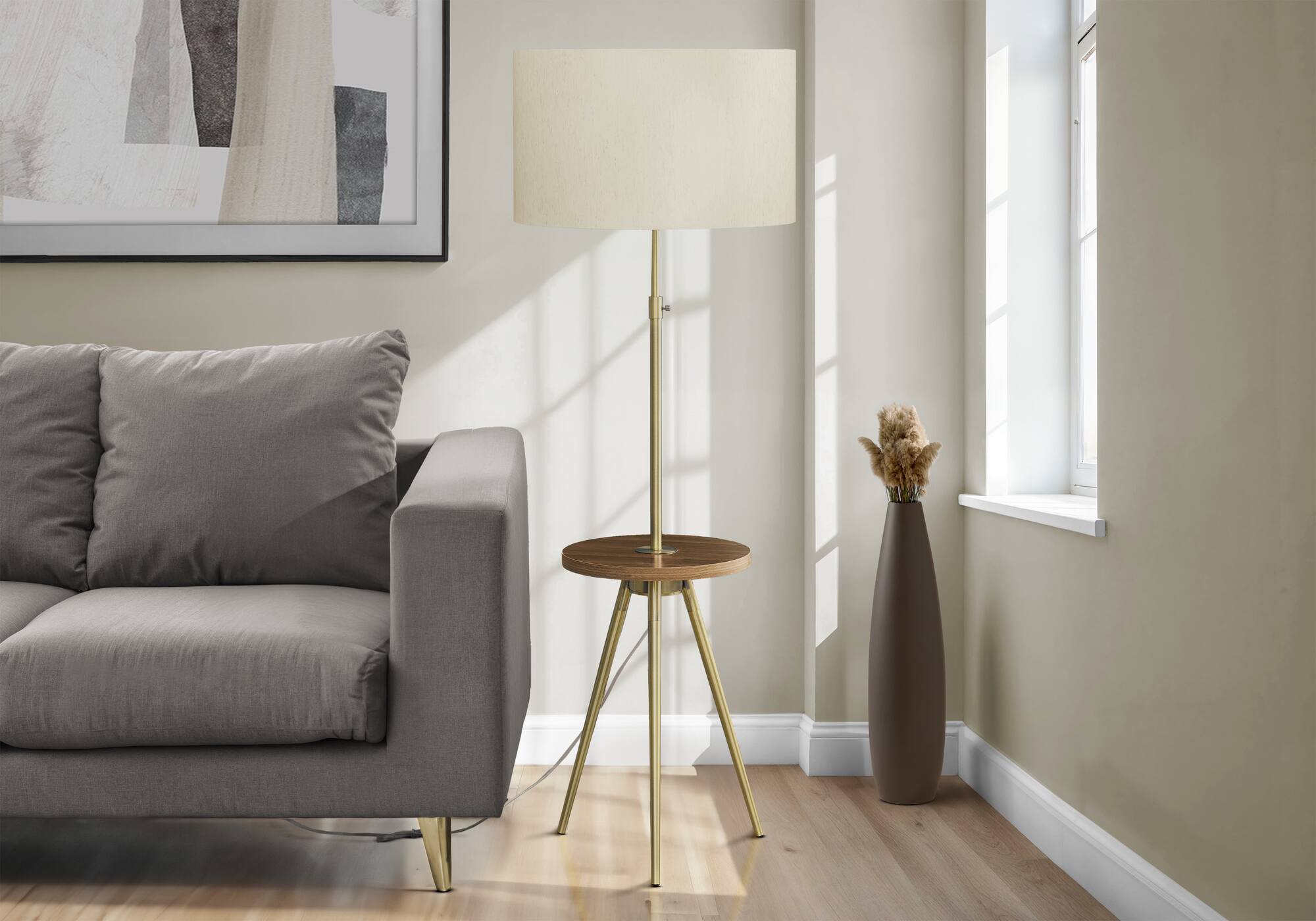 Front. APRILSOUL - Lighting Floor Lamp 63inh Gold Metal Ivory / Cream Shade Contemporary - Gold.