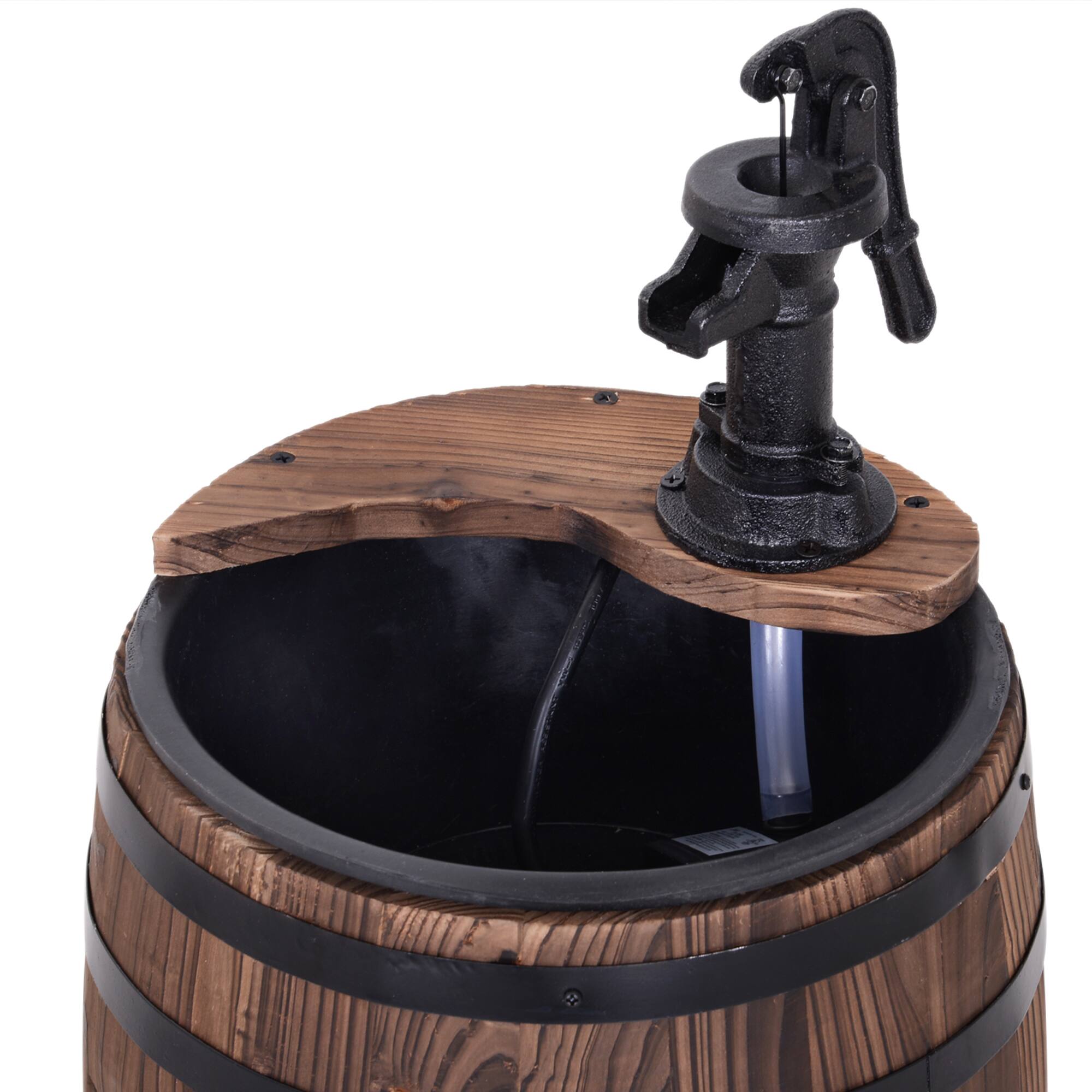 Alt View 8. Outsunny - 23" H Outdoor Water Fountain Wood and Plastic Rustic Apple Barrel Pump Garden Decor for Outside Backyard - Carbonized.