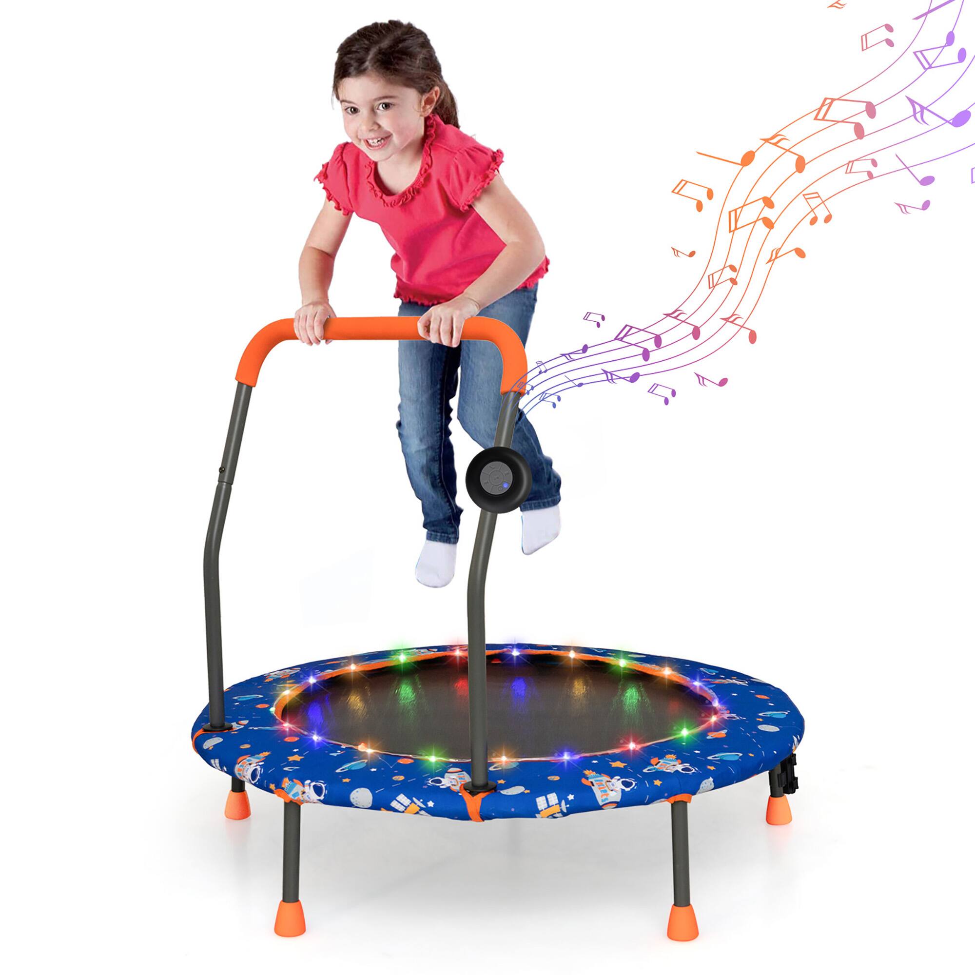 Gymax - 36'' Mini Trampoline w/ LED Bluetooth Speaker Detachable Handle Kids Gifts - Blue