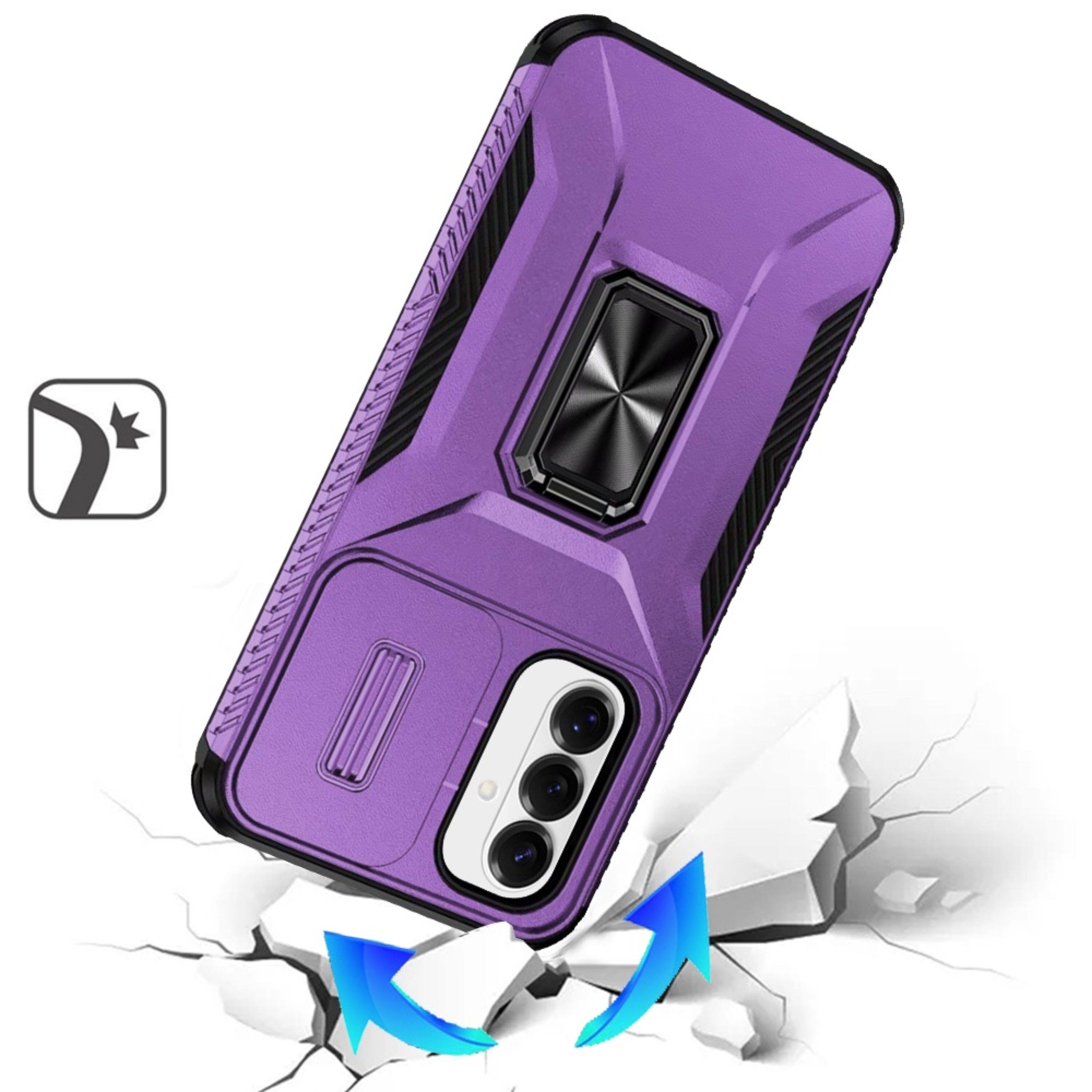 Left. Kitcheniva - Rugged Complete Protection Magnetic Stand Case With Tempered Glass For Samsung S26 FE Purple - Purple.