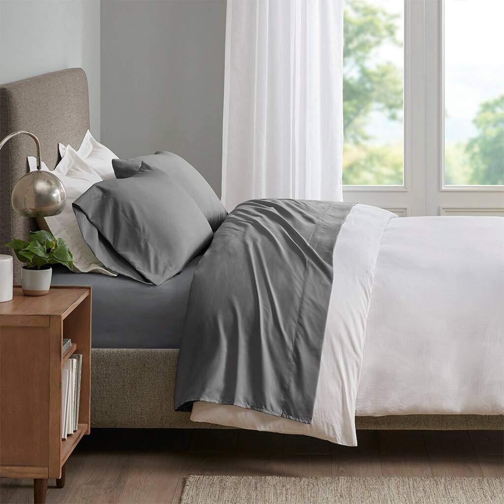 Alt View 1. Gracie Mills - Gracie Mills Thaddeus Cool Microfiber Sheet Set for All Night Comfort - Grey.