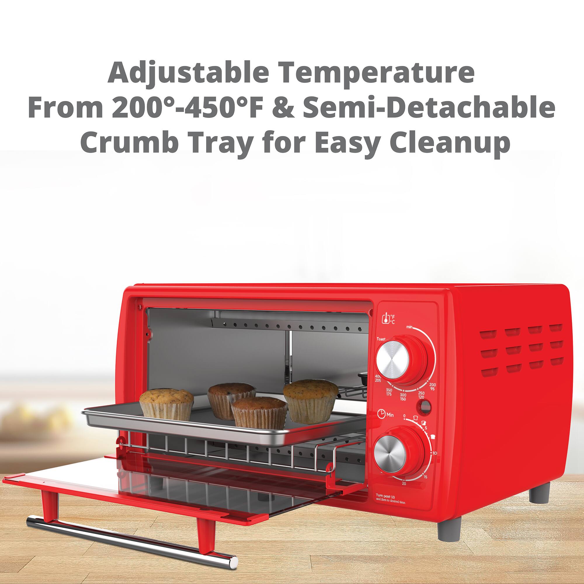 Adjustable Temperature From 200-450°F & Semi-Detachable Crumb Tray for Easy Cleanup