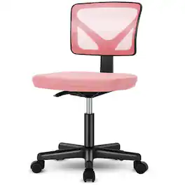 Bestier - Ergonomic Low-Back Mesh Armless Office Chair, Adjustable Swivel Rolling Computer Chair Home Office Desk Chair - Pink