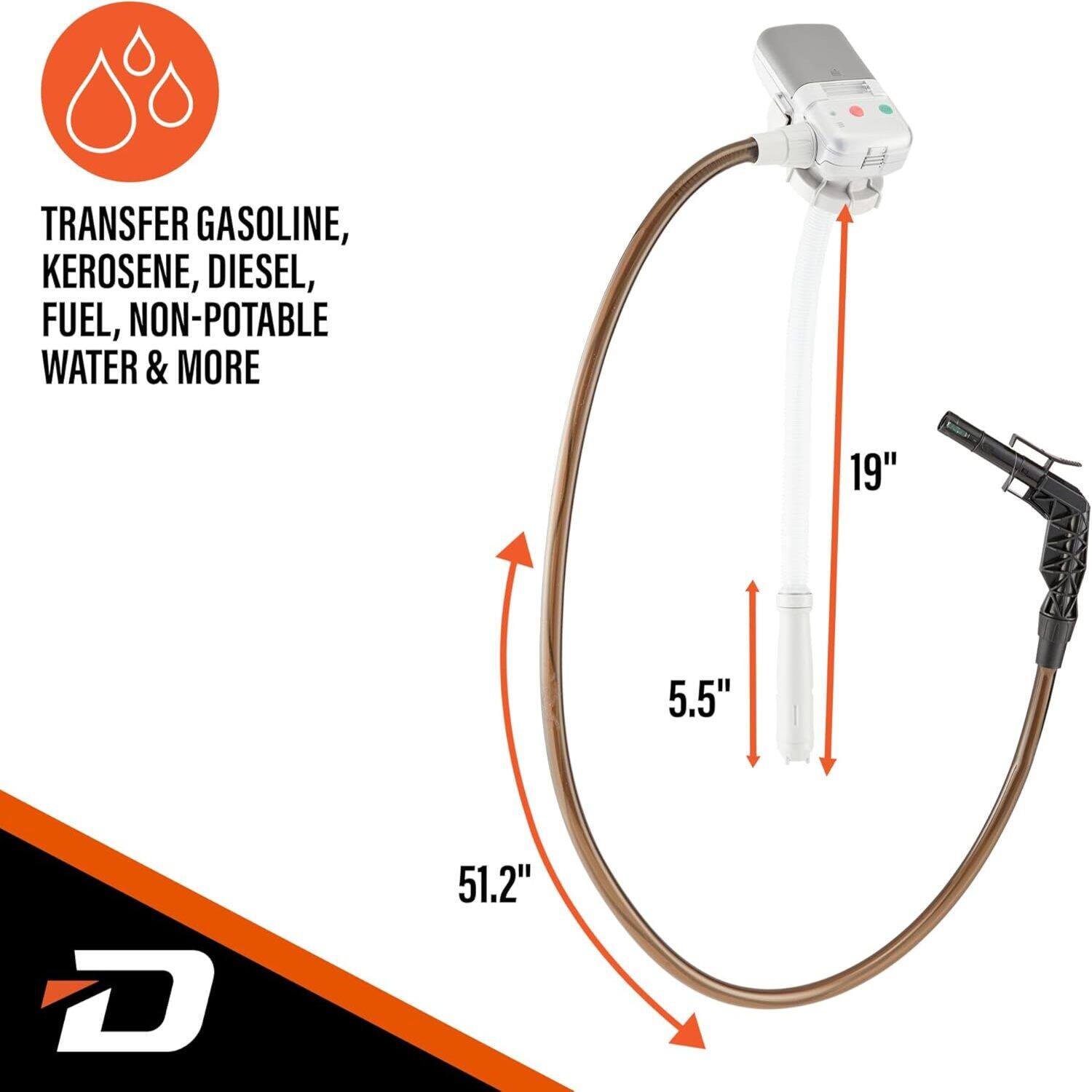 TRANSFER GASOLINE, KEROSENE, DIESEL, FUEL, NON-POTABLE WATER & MORE

19"  
5.5" D  
51.2"