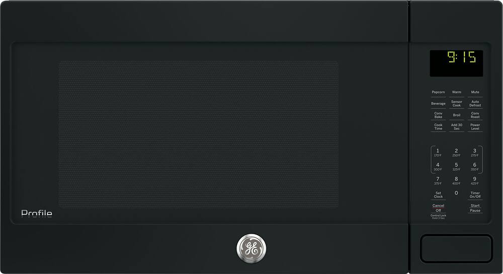 Front. GE - 1.5 Cu. Ft. Mid-Size Microwave - Black on Black.