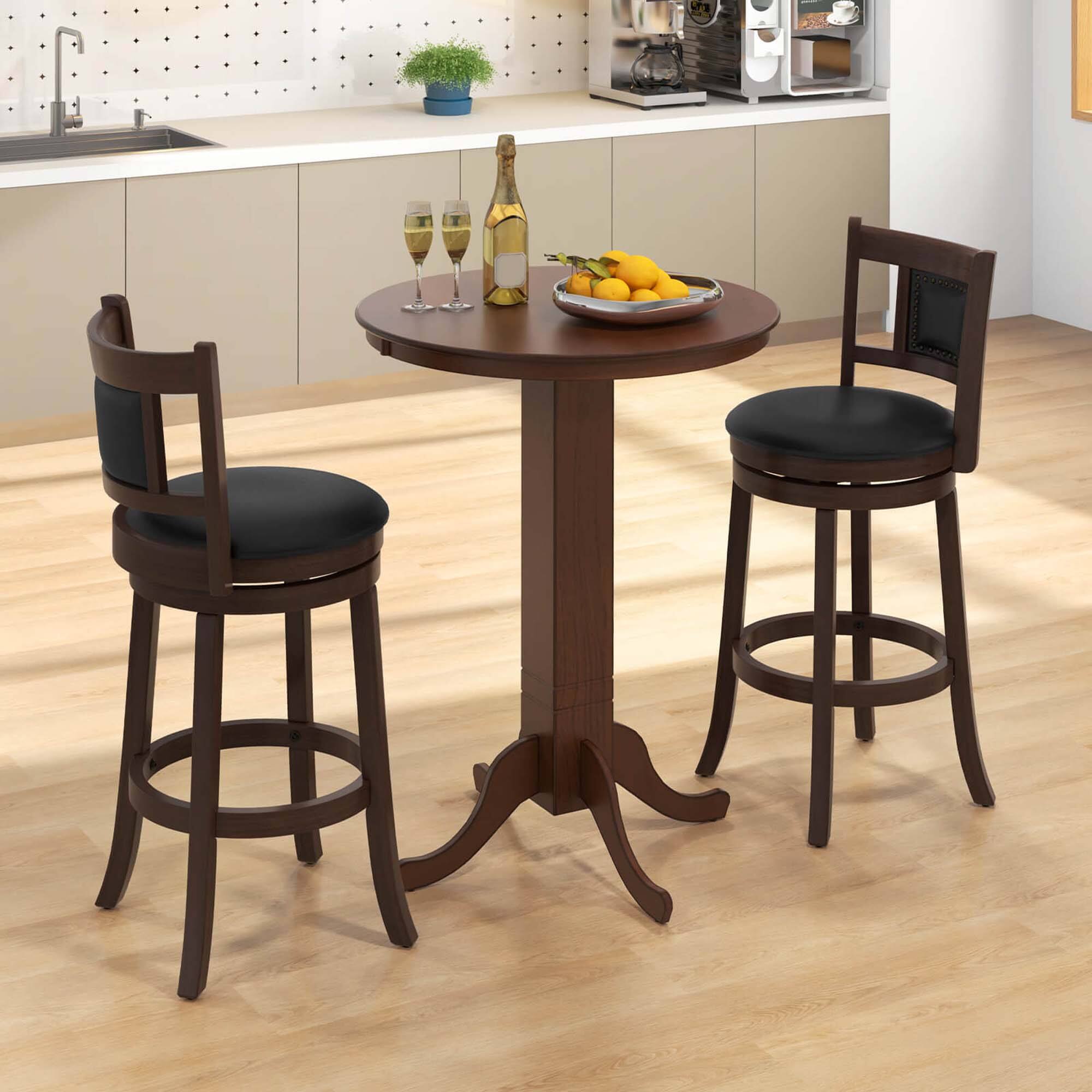 Back. Costway - 30 Inch Wood Pub Round Dining Table with Pedestal Base Kitchen Diner Table - Brown.