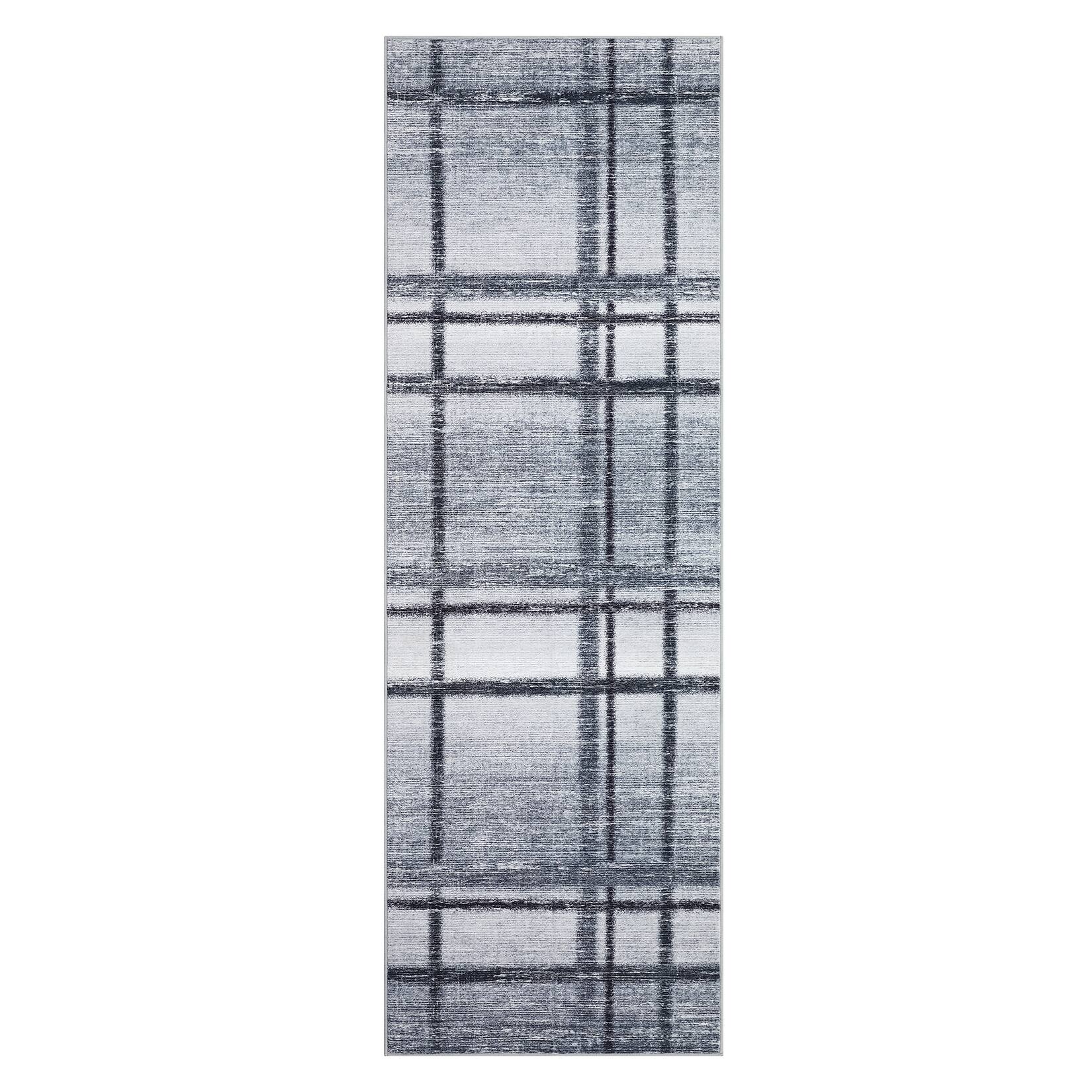 Front. GARVEE - GARVEE Modern Geometric Plaid Area Rug Machine Washable Non Slip Low Pile Area Rug for Living Room Bedroom - Light Grey.