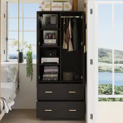black armoire dresser Amazon.com: Vrmuxita Armoire Wardrobe Closet with Drawers: 74" Black Tall Wooden Wardrobe Closet for Hanging Clothes, Large Bedroom Armoires with 2 Drawers, 3 Door Armoire Storage Cabinet (Black, 47") : Home & Kitchen