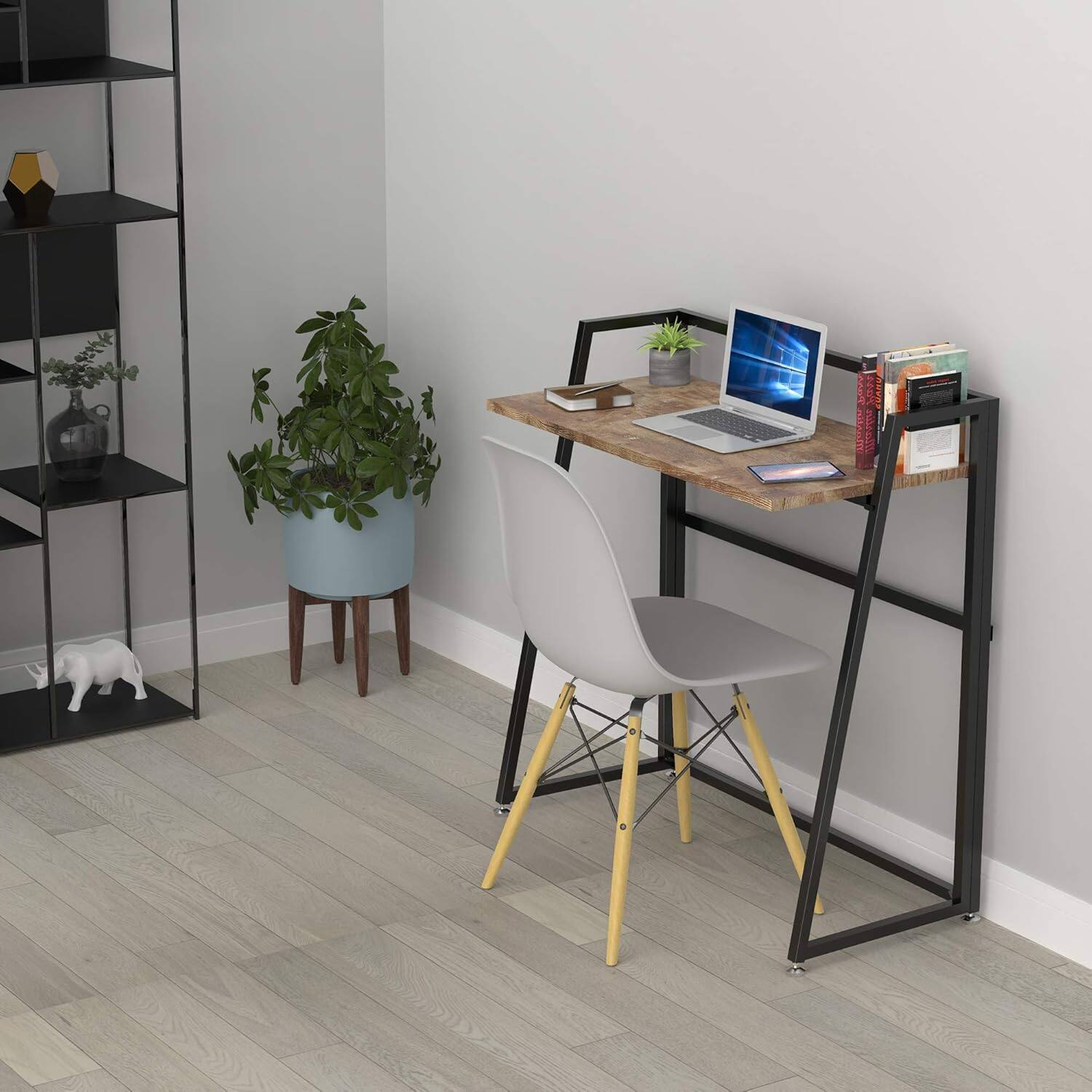 Angle. Eureka Ergonomic - 33" Teak Wood Folding Computer Desk - No Assembly Small Space Workstation - Rustic Brown.