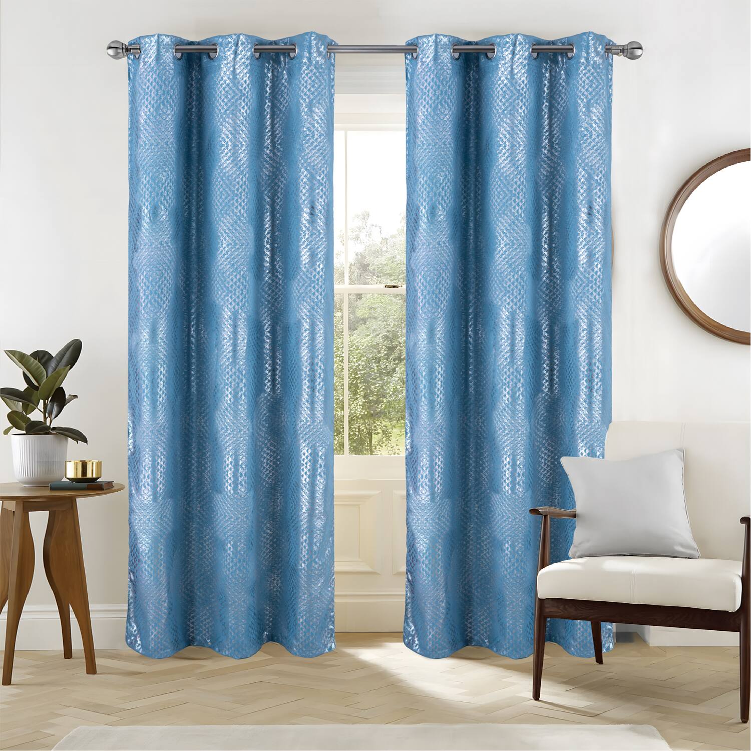 Angle. RT Designers Collection - RT Designers Collection Hailey Halo Foil Blackout Polyester Grommet 2 Pack Window Curtain Panel Set 36" x 84" Wedge - Wedgewood.