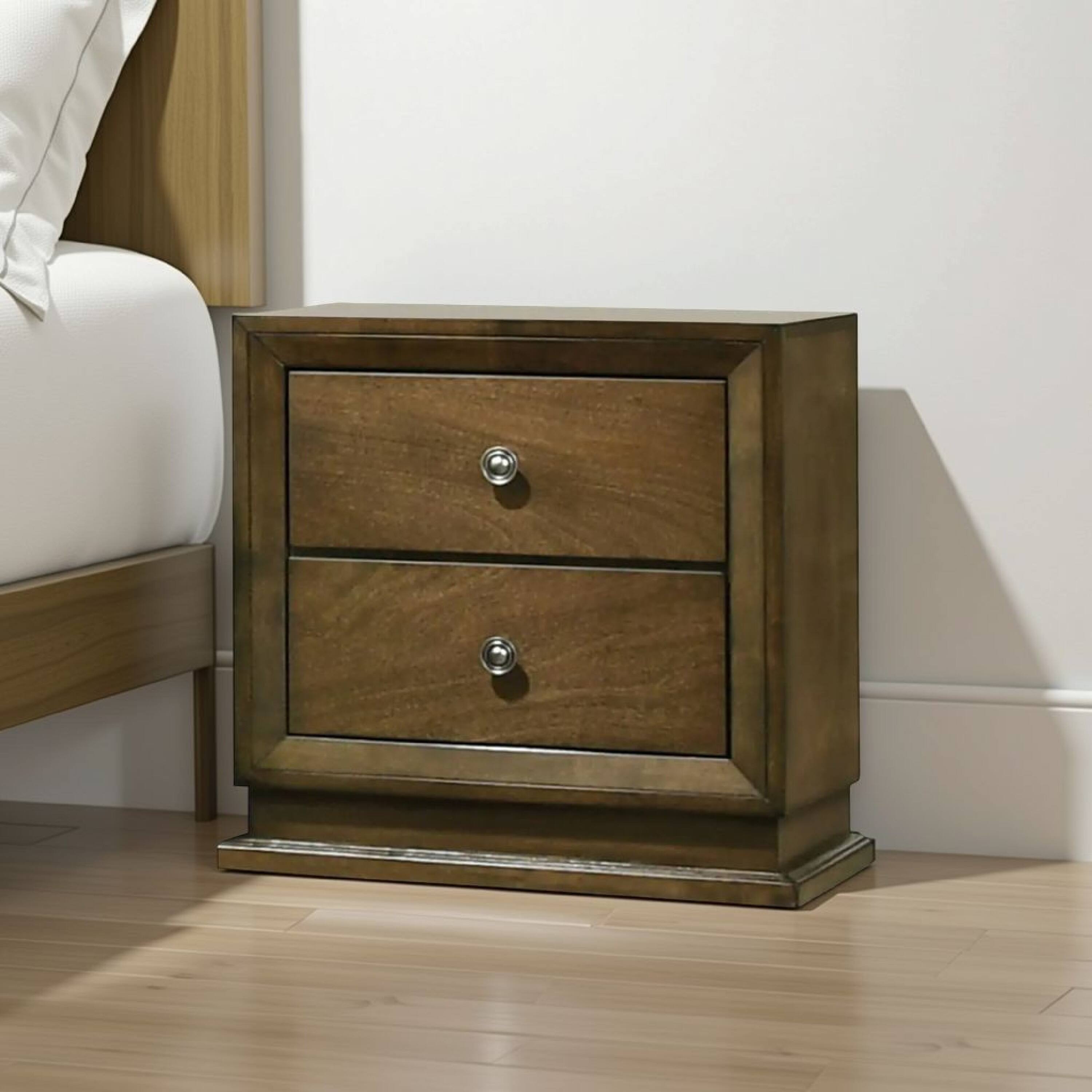 Alt View 5. Manhattan Lane - Rouk 24 Inch 2 Drawer Nightstand, Transitional - Walnut Brown, Bronze.
