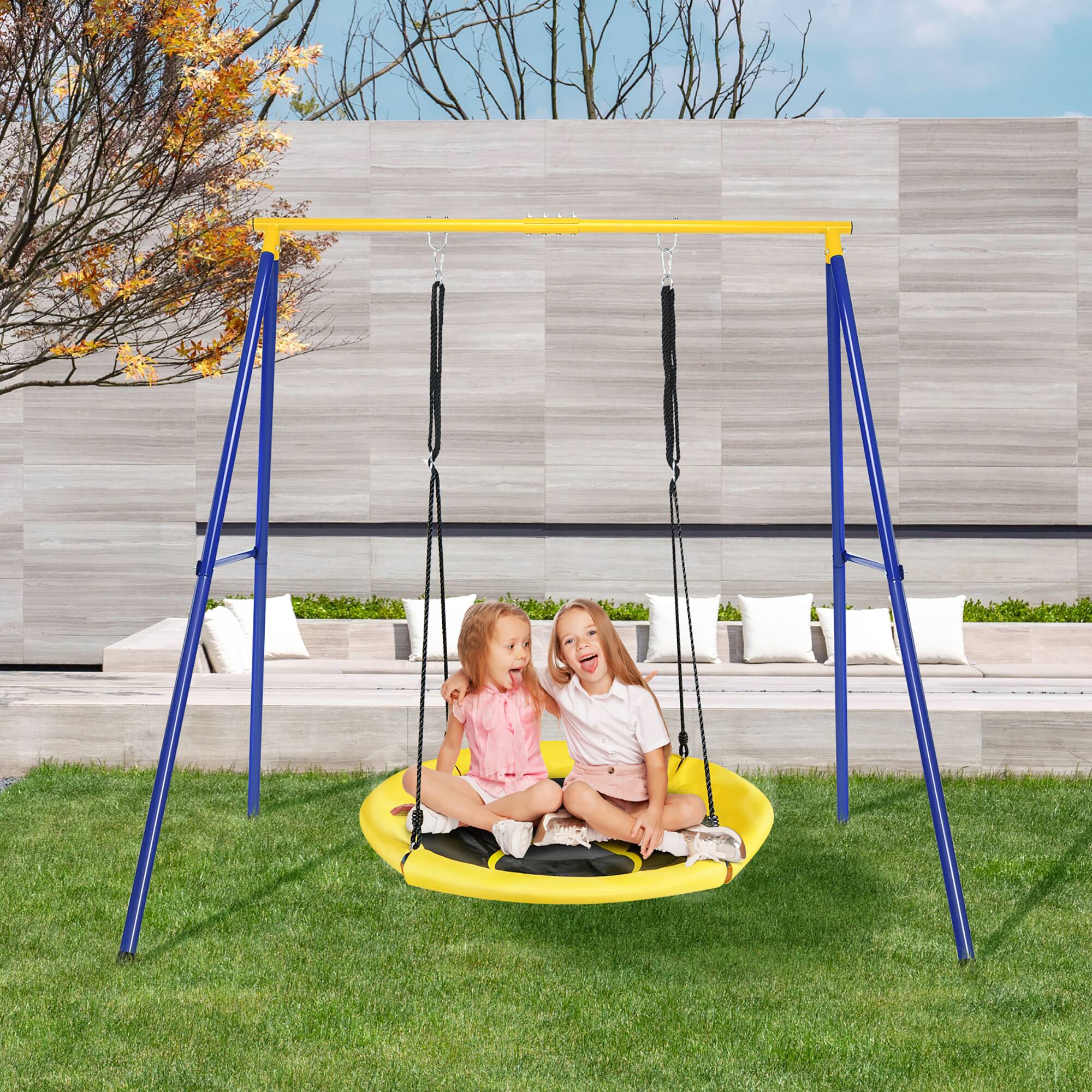 Alt View 1. Costway - Costway Metal A-Frame Swing Stand Heavy Duty Extra Swing Frame w/Ground Stakes for Backyard - Blue,Yellow.