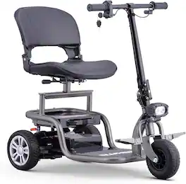 Hover Heart - 3-Wheel Mobility Scooter for Adults and Seniors with Detachable Battery, Swivel Seat and Foldable Handlebar - Gray