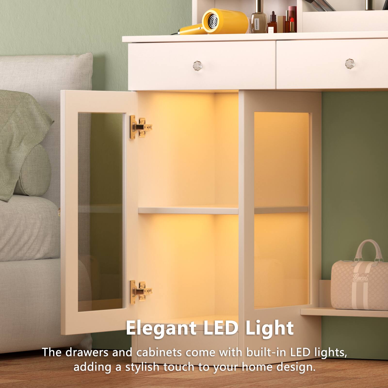 Elegant LED Light

The drawers and cabinets come with built-in LED lights, adding a stylish touch to your home design.