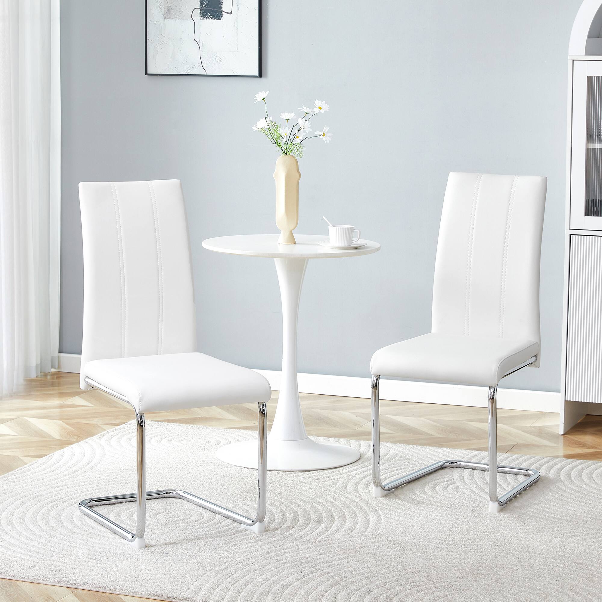 Alt View 1. Loheer - Modern High Back Dining Chairs Set of 4 with Chrome Legs 1.8x1.4x3.3ft - White.