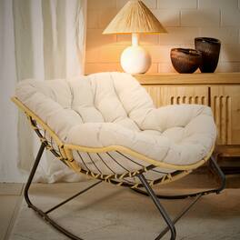 Trinkets Crazed - Larger Outdoor Rocking Chair, Patio Egg Rocking Chair, Indoor Papasan Chair, Rattan Wicker Lounge Chair - Beige