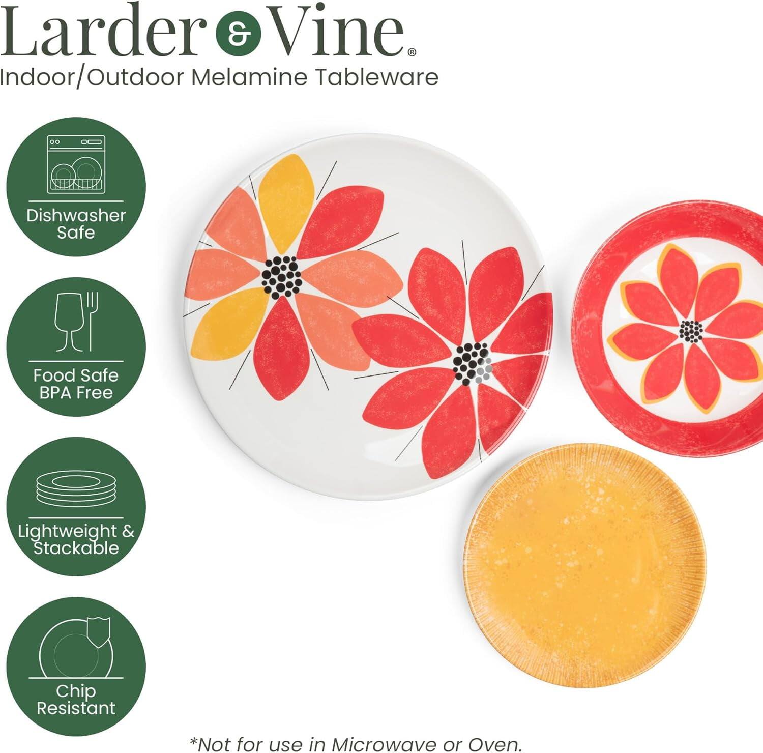 Larder & Vine. Indoor/Outdoor Melamine Tableware

- Dishwasher Safe
- Food Safe BPA Free
- Lightweight & Stackable
- Chip Resistant

*Not for use in Microwave or Oven.