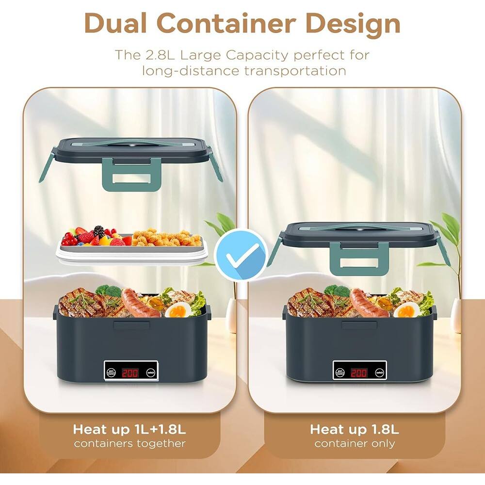 Dual Container Design  
The 2.8L Large Capacity perfect for long-distance transportation  

Heat up 1L+1.8L containers together  

Heat up 1.8L container only