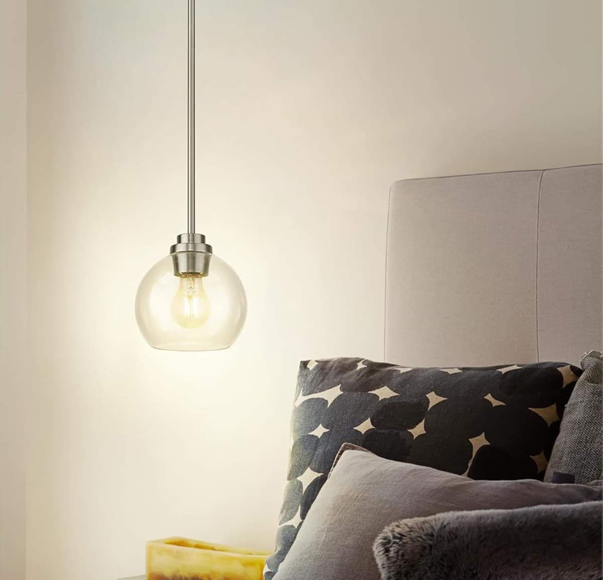 Alt View 2. FINEAK - Modern Brushed Nickel Clear Glass Globe Pendant Lights - 2 Pack, 7" Hanging Fixtures - Clear;Nickel.