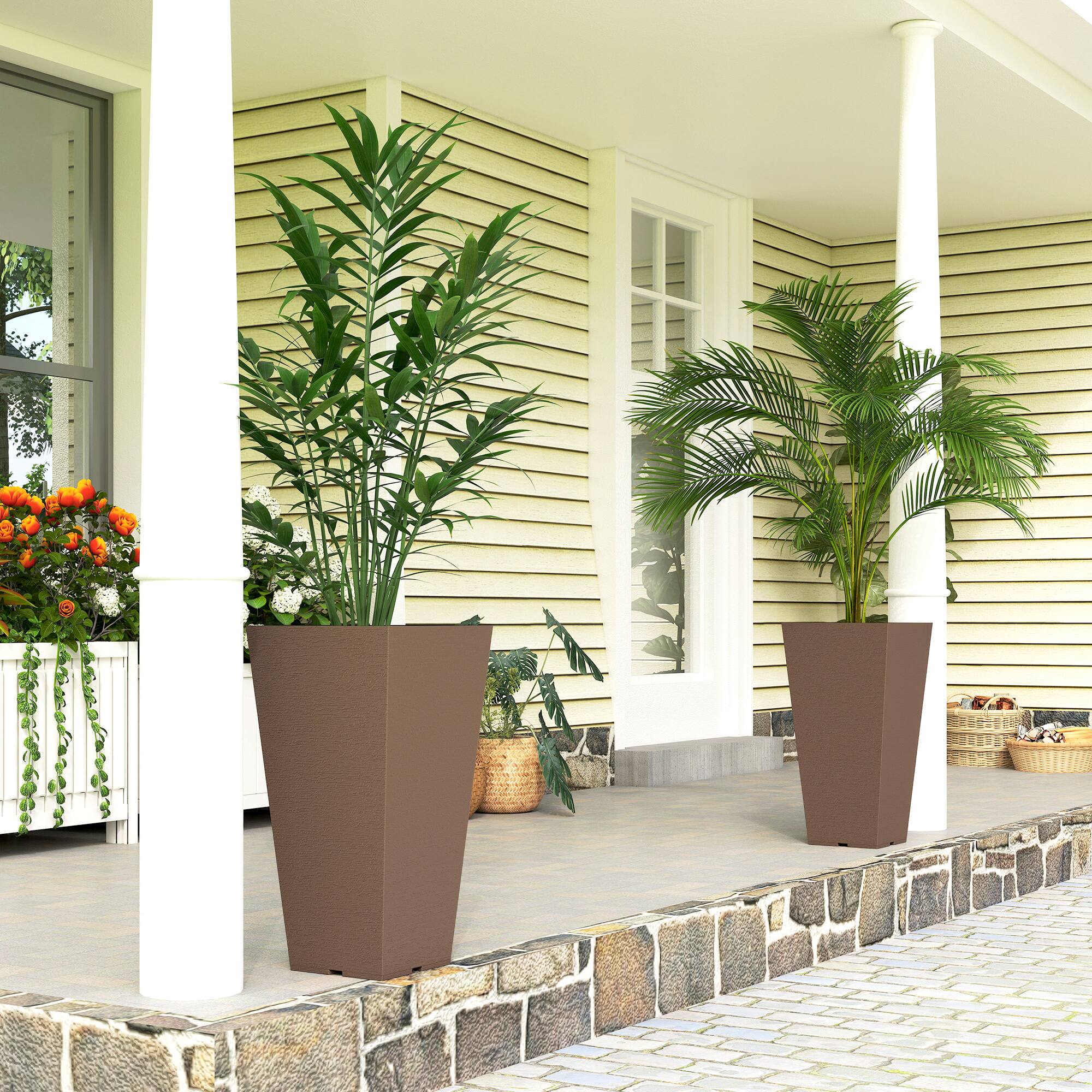 Alt View 1. Outsunny - 23 Inch Tall Planters for Outdoor Plants, Set of 2 Plastic Flower Pots.