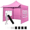 Front. Costway - Costway 10 x 10 FT Pop up Canopy Tent with Sidewalls & Awning, Wheeled Bag, Sandbags, Stake - Pink.