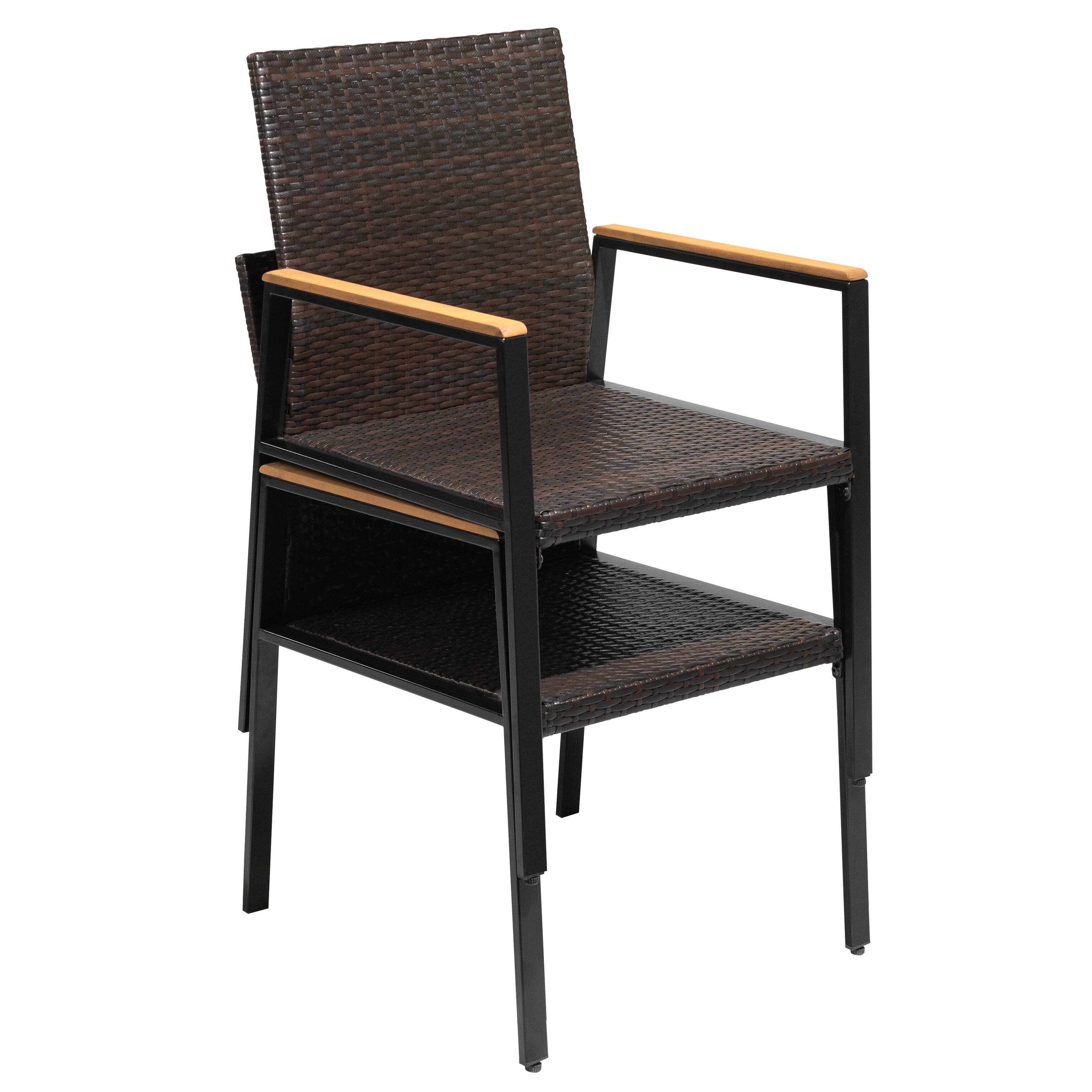 Alt View 6. Nuu Garden - Patio Stackable Wicker Dining Chairs Set of 2, Acacia Wood Armrests - Brown and Black.