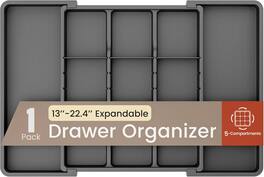 Bakken- Swiss - Expandable Utensil Drawer Organizer – 5 Compartments, 13"–22.4", Durable, BPA-Free, Easy Clean - Black