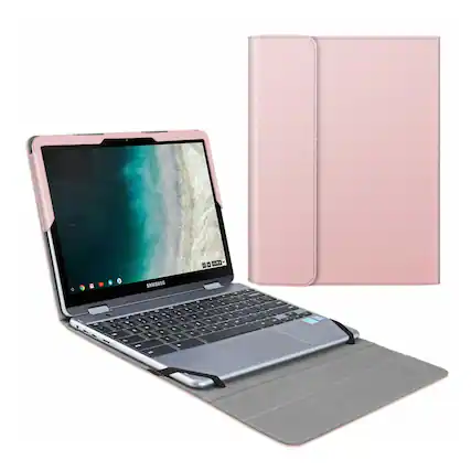 Front. Kitcheniva - Protective Case Portfolio Cover For 12.2" Samsung Chromebook Plus V2 XE520QAB Rose Gold - Rose Gold.