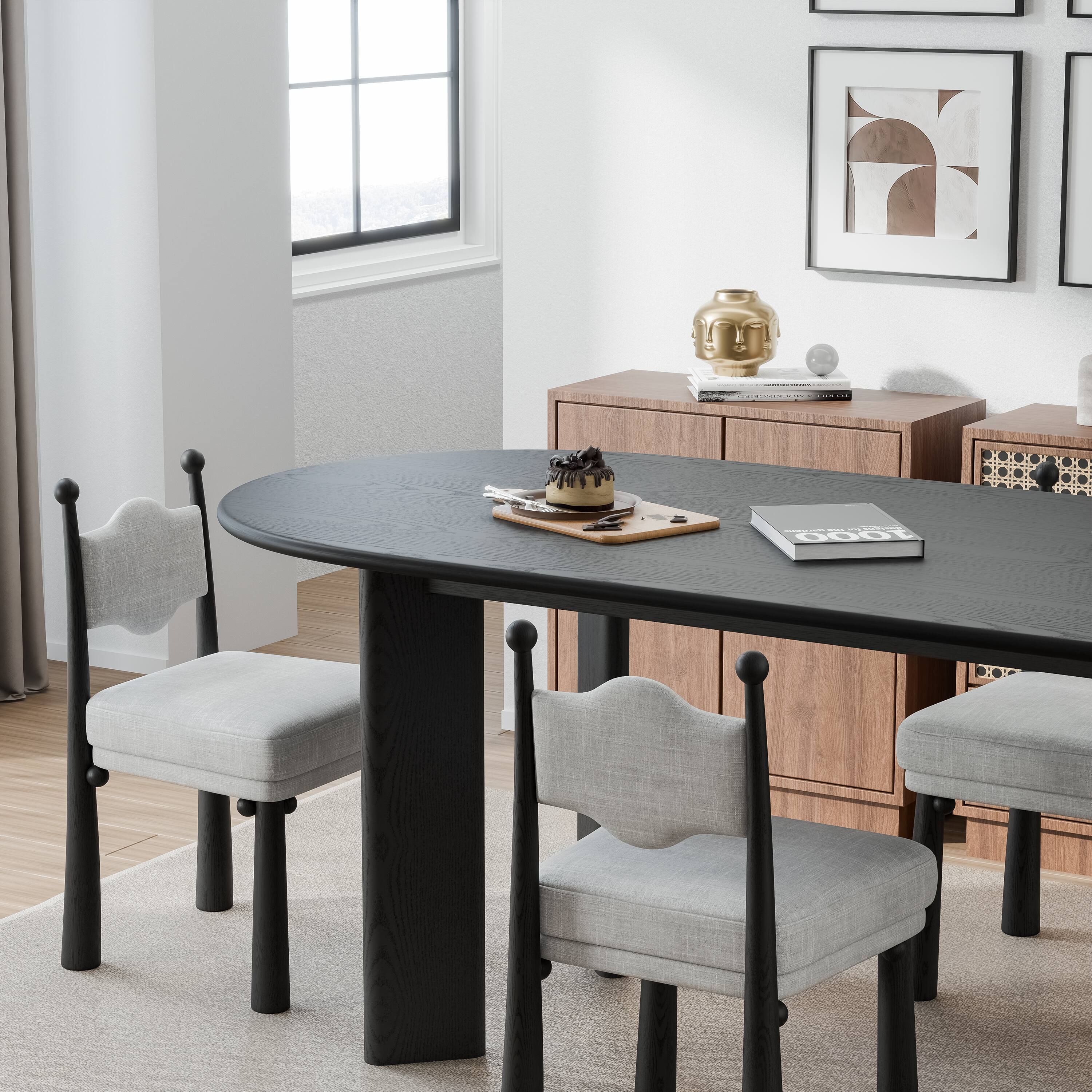 Alt View 3. Lirago - 67" Tapered-Leg Oval Dining Table - Black Finish Solid Wood, Seats 6, Elegant Kitchen Dining Table for Home Use - Black.