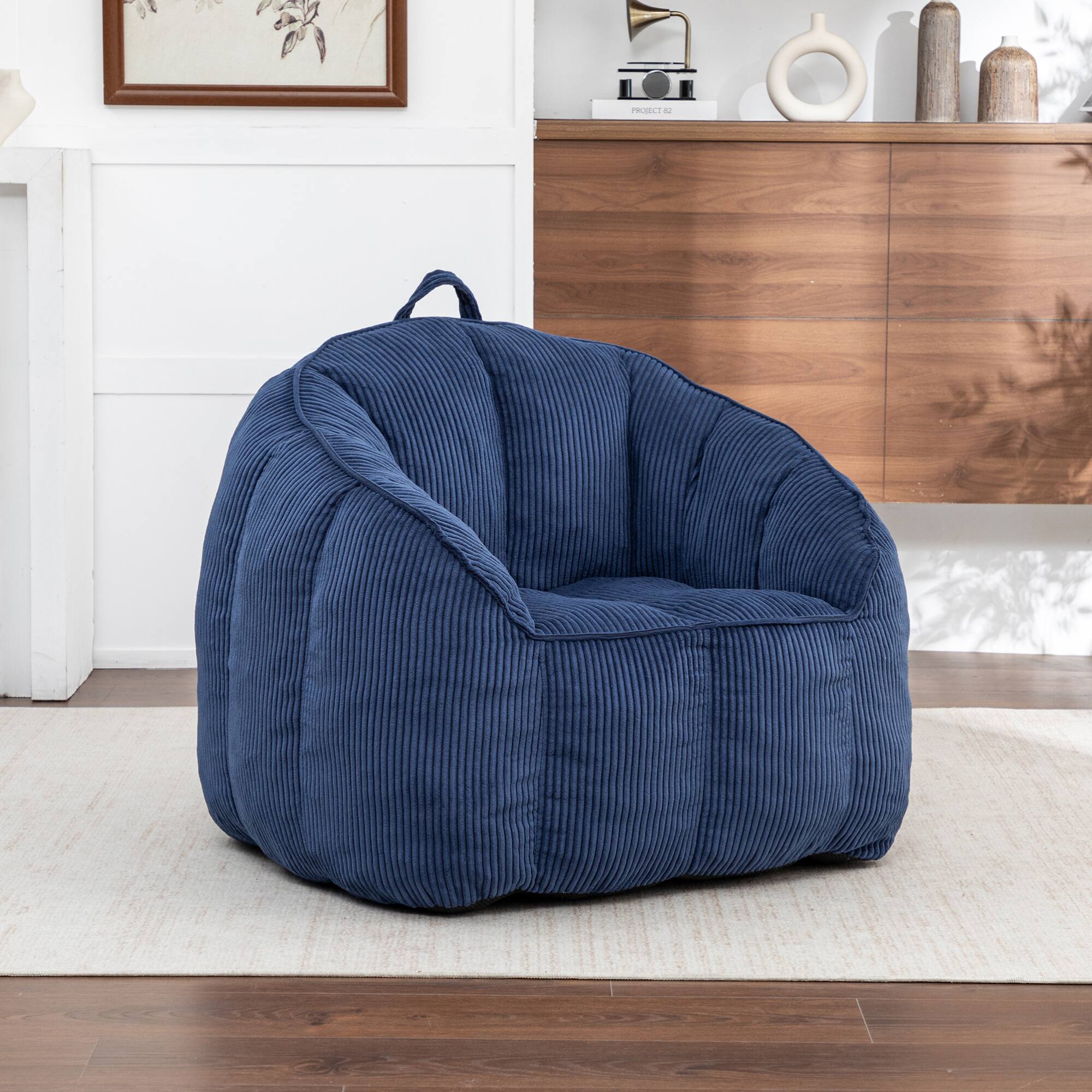Alt View 6. GOODSILO - Large Corduroy Bean Bag Sofa Chair with Armrests for Living Room and Bedroom Comfort - Dark Blue.