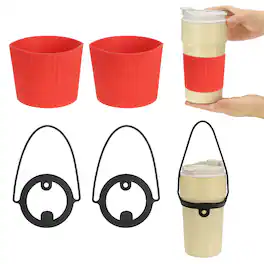 Unique Bargains - Silicone Cup Sleeve, 2pcs Coffee Sleeves with Black Handle Strap, Heat Resistant Reusable Nonslip for Coffee Tea Drinks - Red