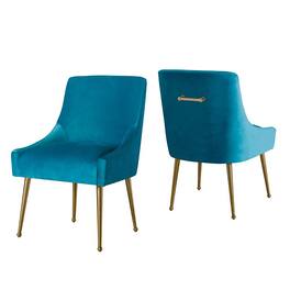Boyel Living - Velvet Dining Chair with Pulling Handle and Adjustable Foot Nails(Set of 2) - Light Blue