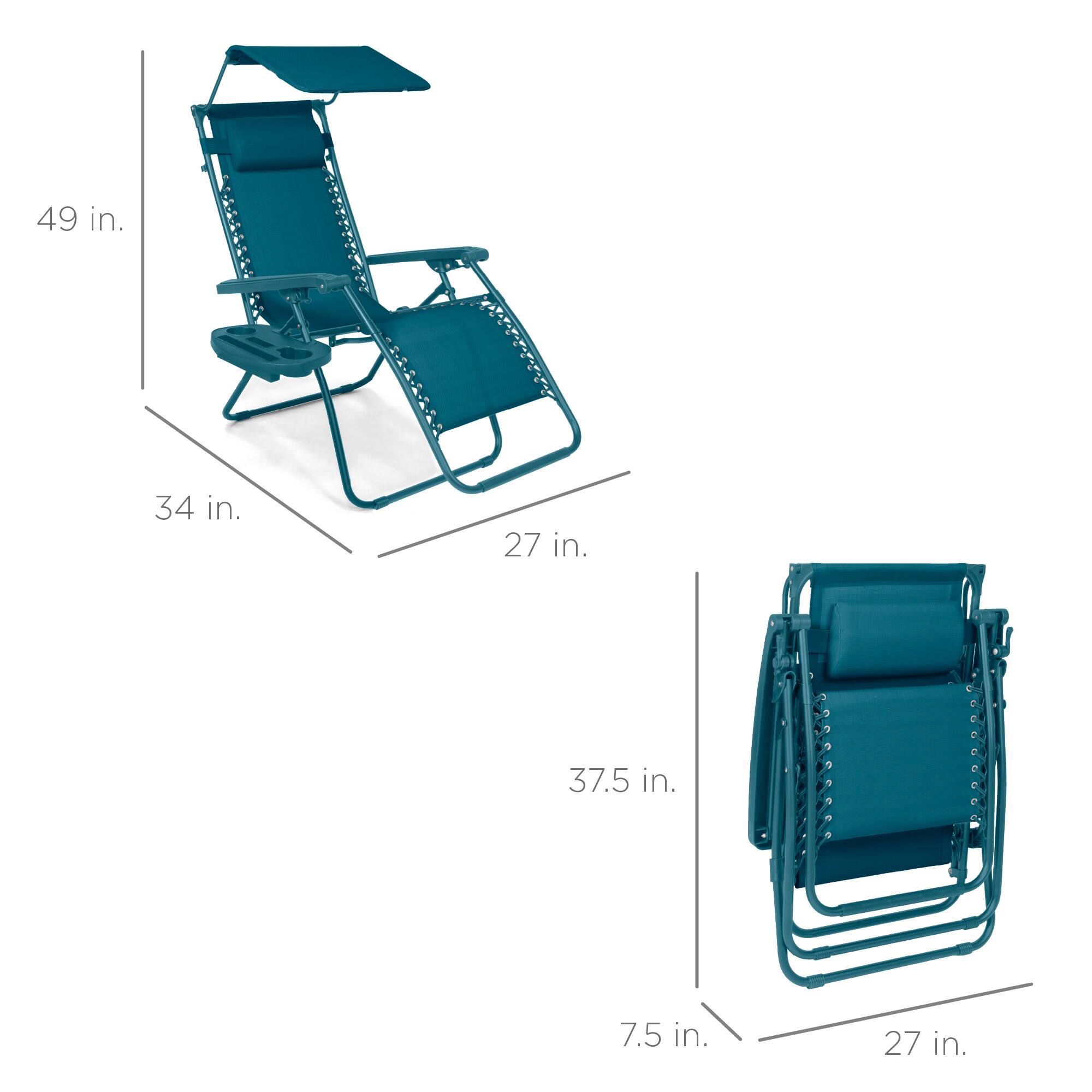 The dimensions of the chair are as follows:

- Height: 49 inches
- Width: 34 inches
- Depth: 27 inches
- Seat Height: 7.5 inches
- Seat Depth: 27 inches
- Back Height: 37.5 inches