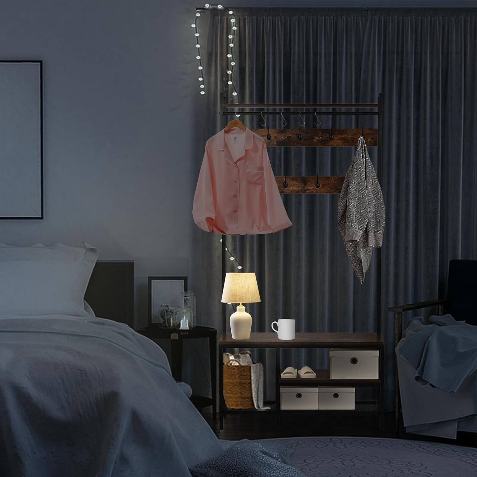 Alt View 6. Chateau Abodes - 5 in 1 Hall Tree Entryway Furniture with Shoe Storage and Bench with 14 Hooks and a Hanging Rod - Brown.