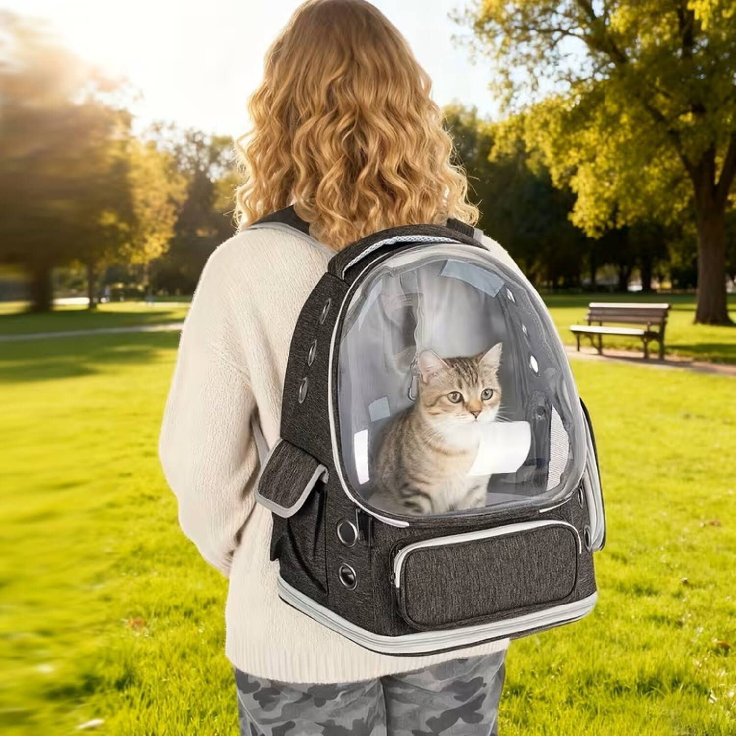Alt View 1. ProMounts - Breathable Transparent Pet Carrier for Cats & Small Dogs, Red Space Capsule Travel Bag Backpack - Red.