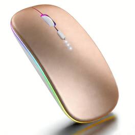 SKRAN - RGB Backlit Slim Rechargeable Silent Mouse, Bluetooth/2.4G Dual Mode, Adjustable DPI for Laptop, PC, Mac, iPad - Wireless - Gold