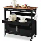 Front. Best Choice Products - Best Choice Products 36in Large Rolling Kitchen Island Cart, 2-Door Cabinet, Outlet, Hooks, & Wheels - Black - Black.