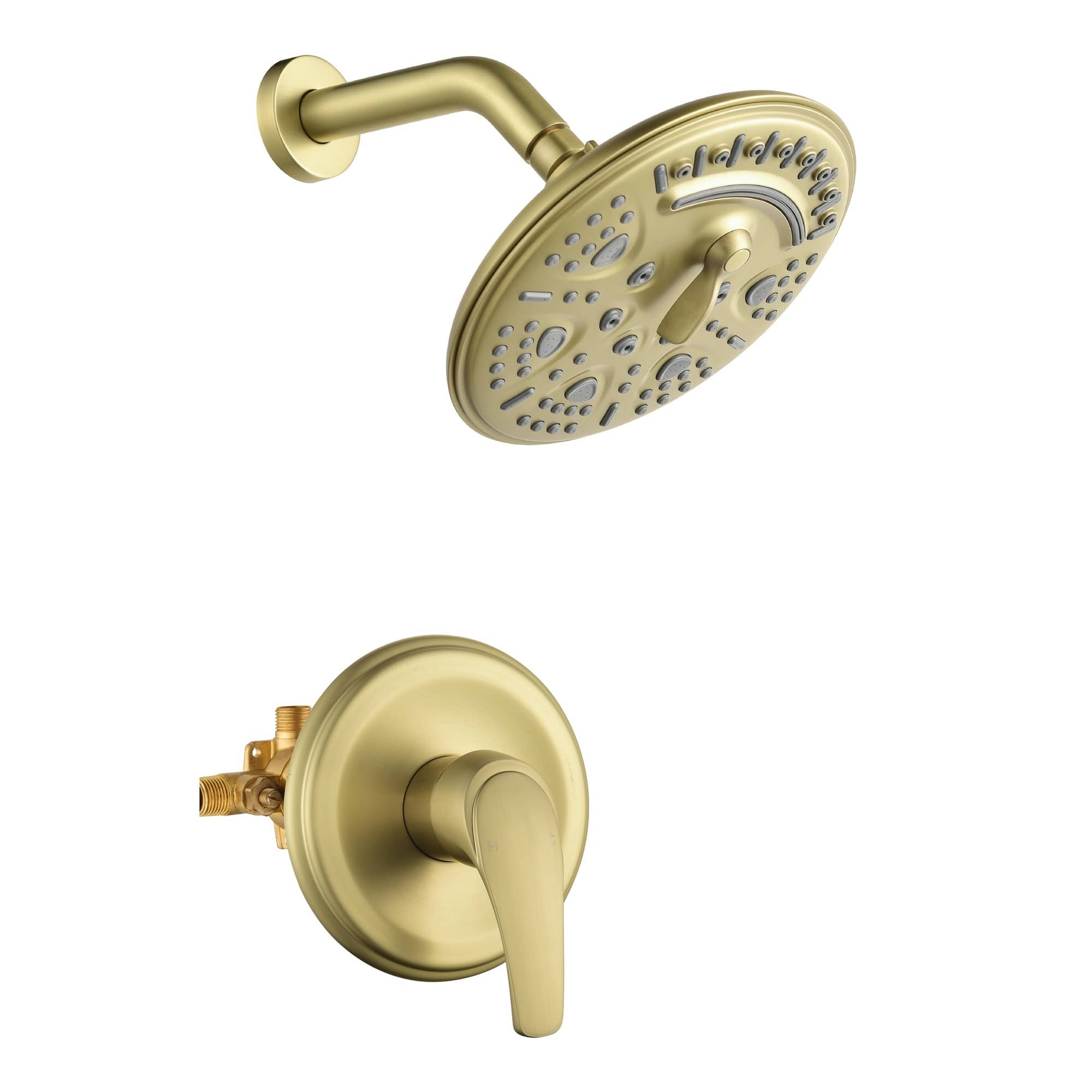 Front. Boyel Living - Brushed Gold Shower Set Brass SUS304 1-Function Valve 8-Inch ABS Top Spray Dual Handle cUPC - Brushed Gold.