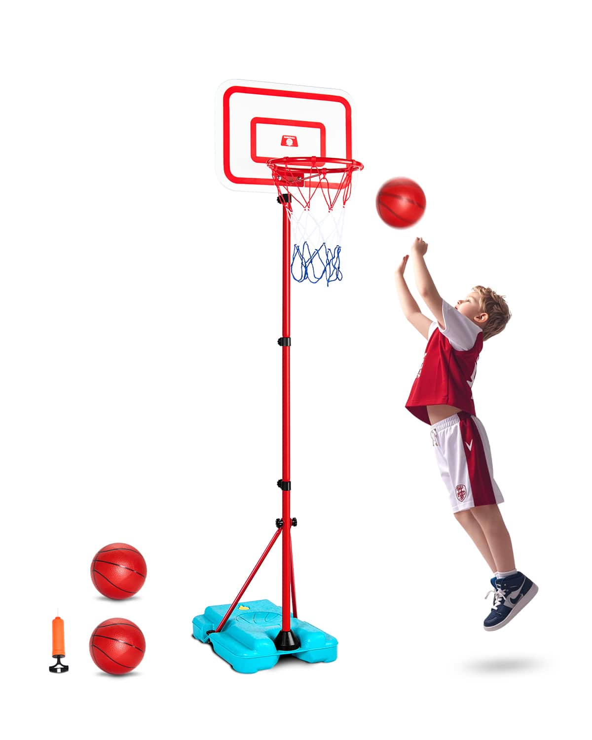 Front. VEVOR - Kids Basketball Hoop, Height Adjustable, Portable Basketball Court with Fillable Base,Backyard Sport Game - Blue,Red.
