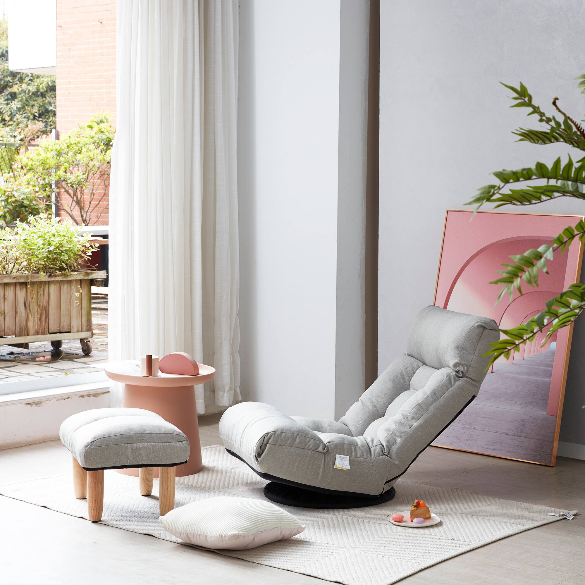 Alt View 5. Meqiodas - Swivel Lazy Floor Chair with Ottoman, Adjustable Reclining Floor Lounger with Head & Back Support, for Bedroom & Gaming - Gray.