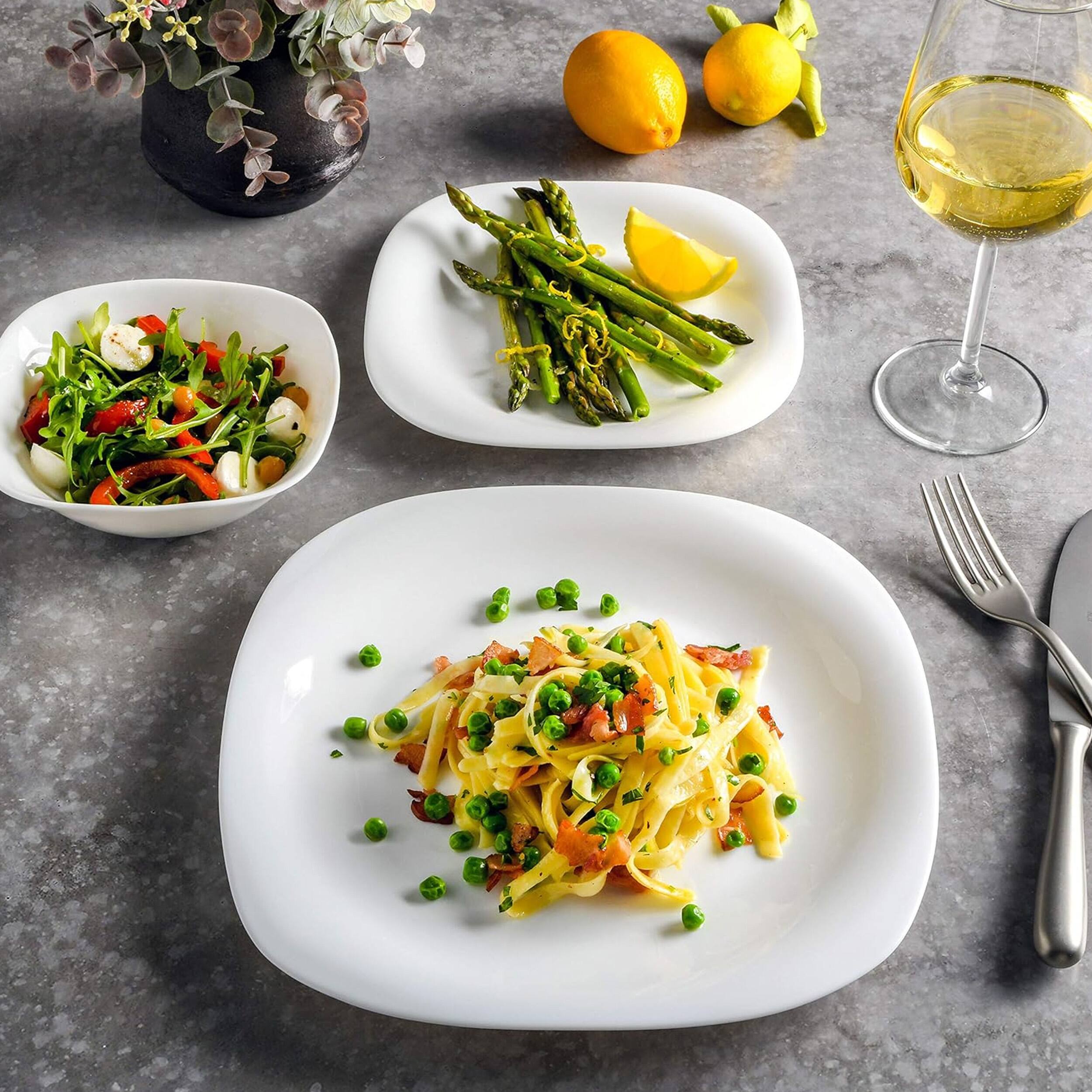 Alt View 4. Gibson - Ultra by Gibson Piazza 12 Piece Tempered Opal Glass Dinnerware Set in White - White.