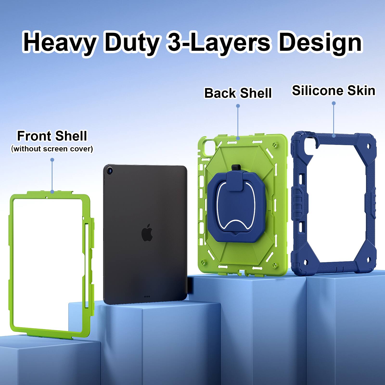 Heavy Duty 3-Layers Design  
Back Shell  
Silicone Skin  
Front Shell (without screen cover)