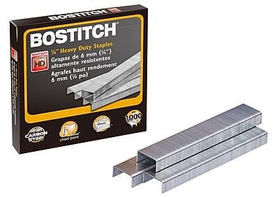 BOSTITCH  
BOSTITCH Heavy Duty Staples  
1/2" Heavy Duty Staples  
Grapas de 6 mm (1/4") altamente resistentes  
Agrafes haut rendement 6 mm (1/4 po)  
RIGID CARBON STEEL  
chisel point  
1,000 staples