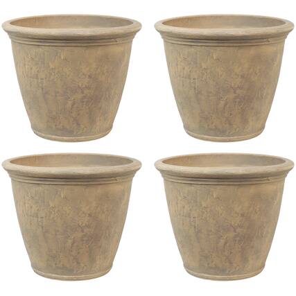 Front. Sunnydaze - 24 in Anjelica Dual-Wall Polyresin Planter - Set of 4 - Beige.